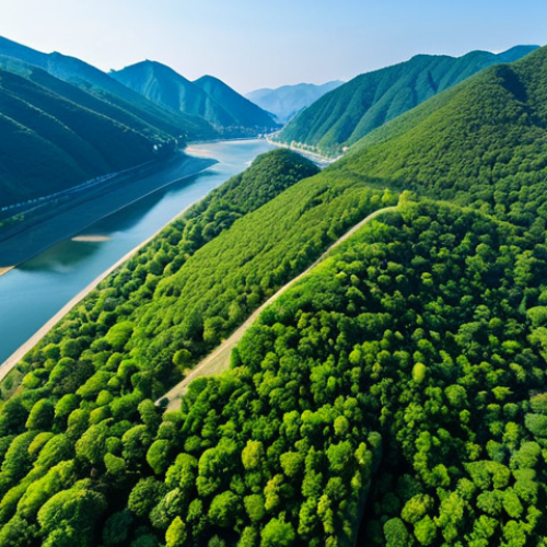 Drone's Eye View of Dodam Samsbong Peaks**

"A stunning aerial photograph of Dodam Samsbong peaks in Danyang, South Korea, surrounded by the tranquil waters of the Namhan River, lush green trees visible on the shore, captured with a drone's perspective, bright sunny day, clear blue sky, fully clothed people enjoying the view in the distance, appropriate attire, safe for work, perfect anatomy, correct proportions, professional photography, high quality, family-friendly."

**