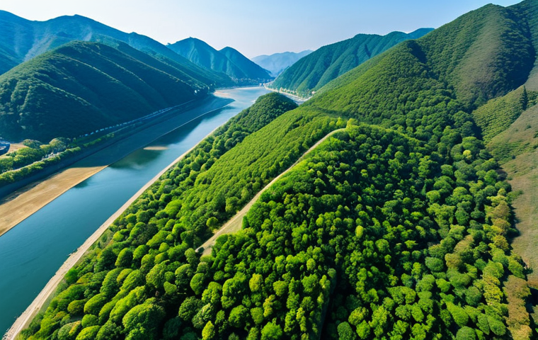 Drone's Eye View of Dodam Samsbong Peaks**

"A stunning aerial photograph of Dodam Samsbong peaks in Danyang, South Korea, surrounded by the tranquil waters of the Namhan River, lush green trees visible on the shore, captured with a drone's perspective, bright sunny day, clear blue sky, fully clothed people enjoying the view in the distance, appropriate attire, safe for work, perfect anatomy, correct proportions, professional photography, high quality, family-friendly."

**