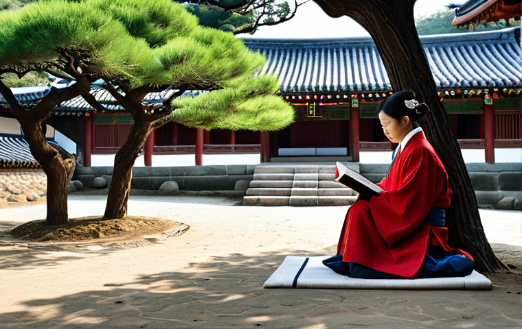 안동 하회마을 전통가옥 포토존 - "Inside Bukchondaek, a traditional Korean noble's house in Hahoe Village. A woman in modest hanbok w...